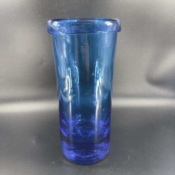 Blenko Joel Myers Roll Top Vase Cylinder Cobalt Blue Manganese 365nm Green UV - Picture 10 of 14